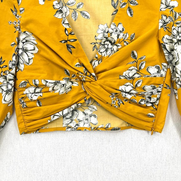 MARISSA WEBB Shirt Womens XS Yellow Karlee Cropped Twist Top Long Sleeve Floral - Picture 7 of 16